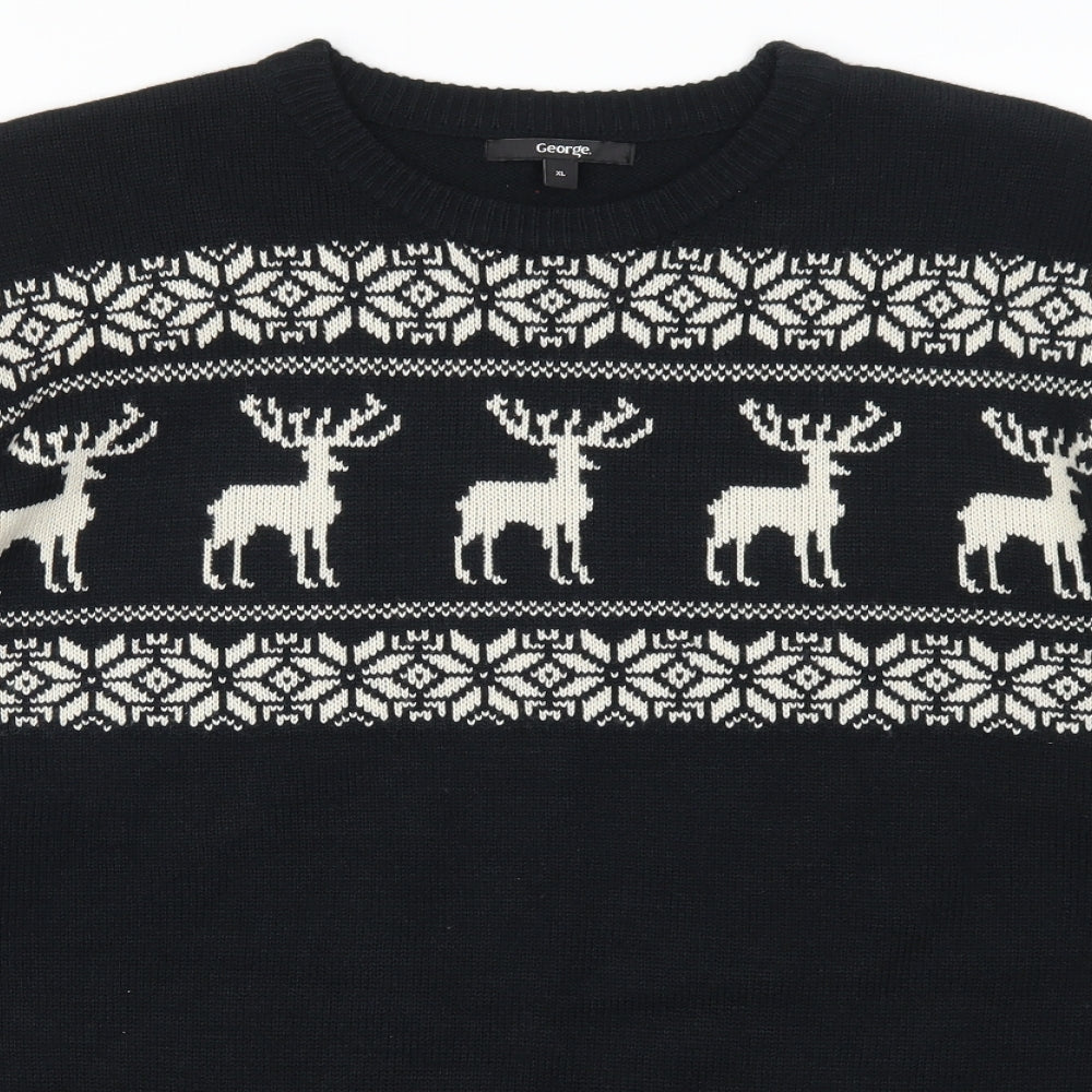 George Mens Black Fair Isle  Pullover Jumper Size XL  - Christmas Prints
