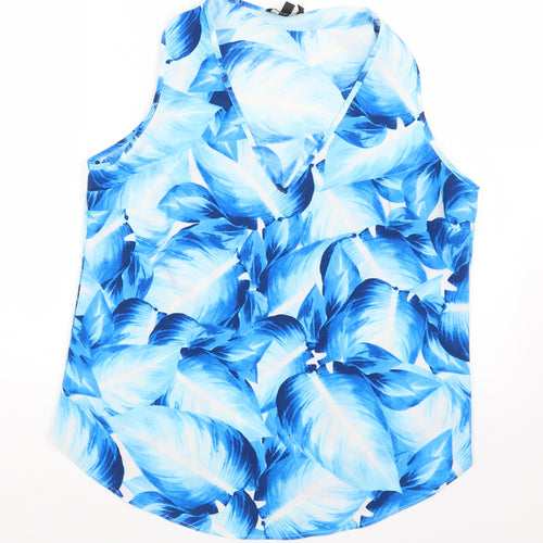 Simon Jefferey Womens Blue Floral  Basic Tank Size 14  - Leaves