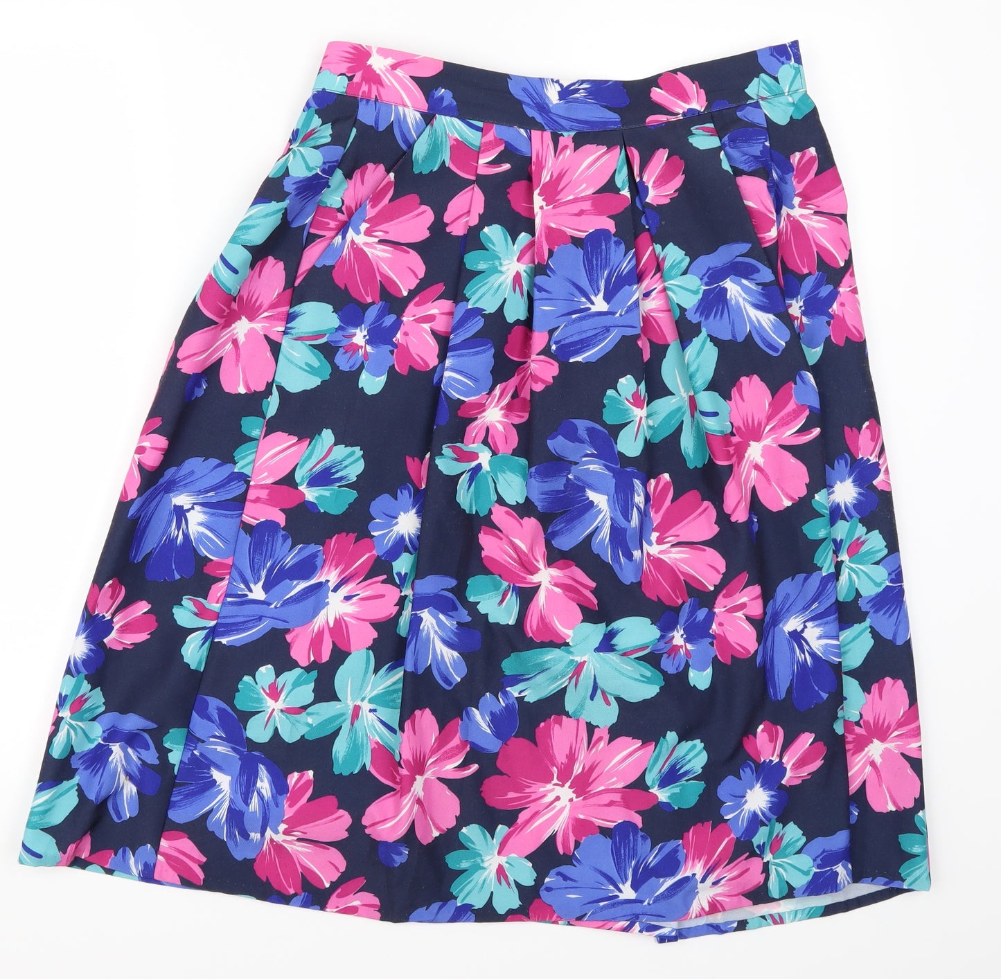 St Michael Womens Blue Floral  A-Line Skirt Size 14  - Pink