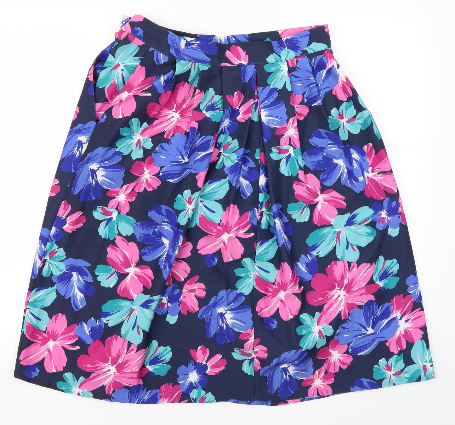St Michael Womens Blue Floral  A-Line Skirt Size 14  - Pink