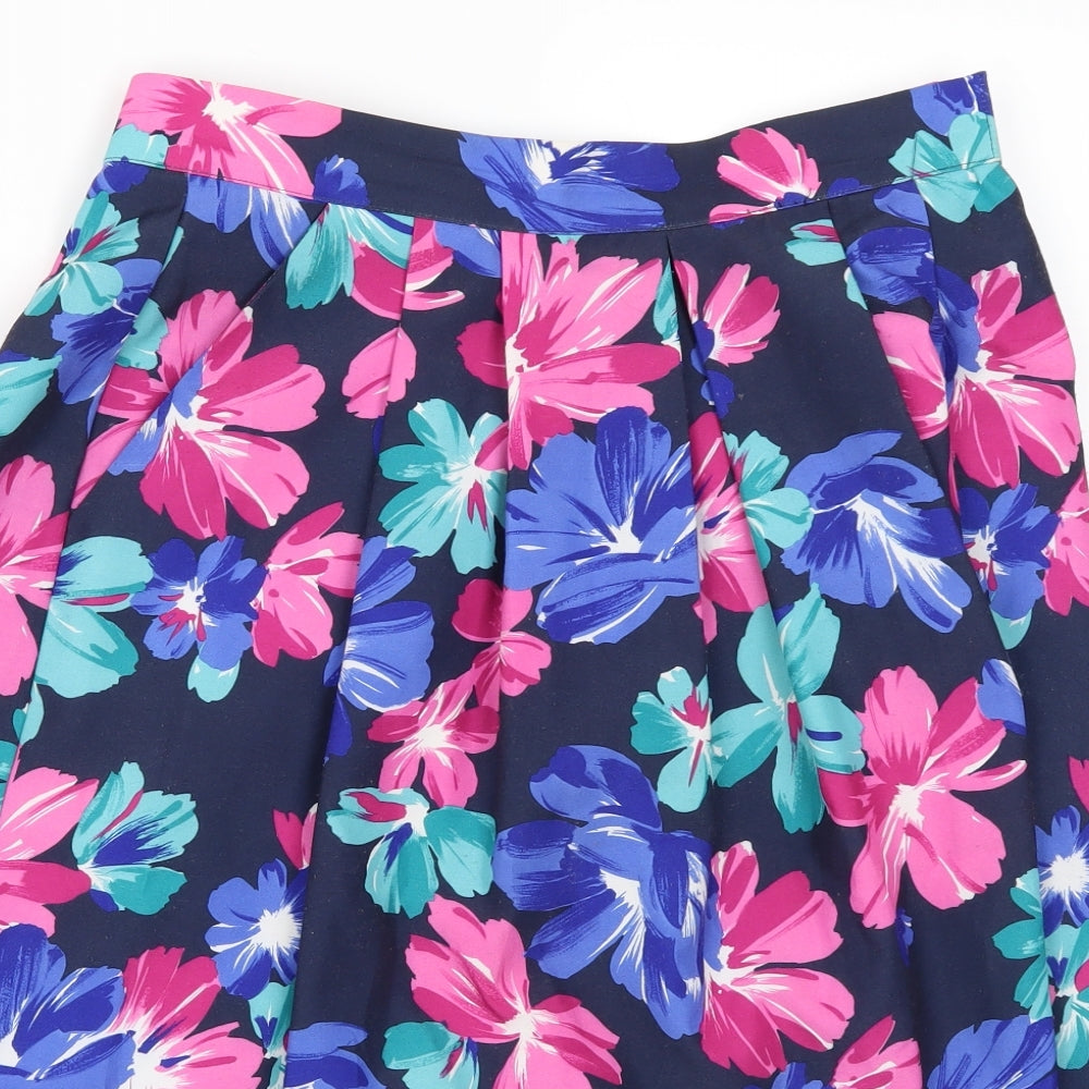 St Michael Womens Blue Floral  A-Line Skirt Size 14  - Pink