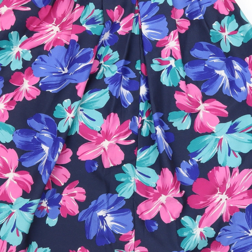 St Michael Womens Blue Floral  A-Line Skirt Size 14  - Pink