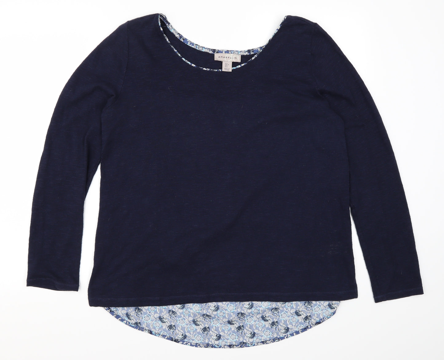 Amaryllis Womens Blue Floral Rayon Basic T-Shirt Size L