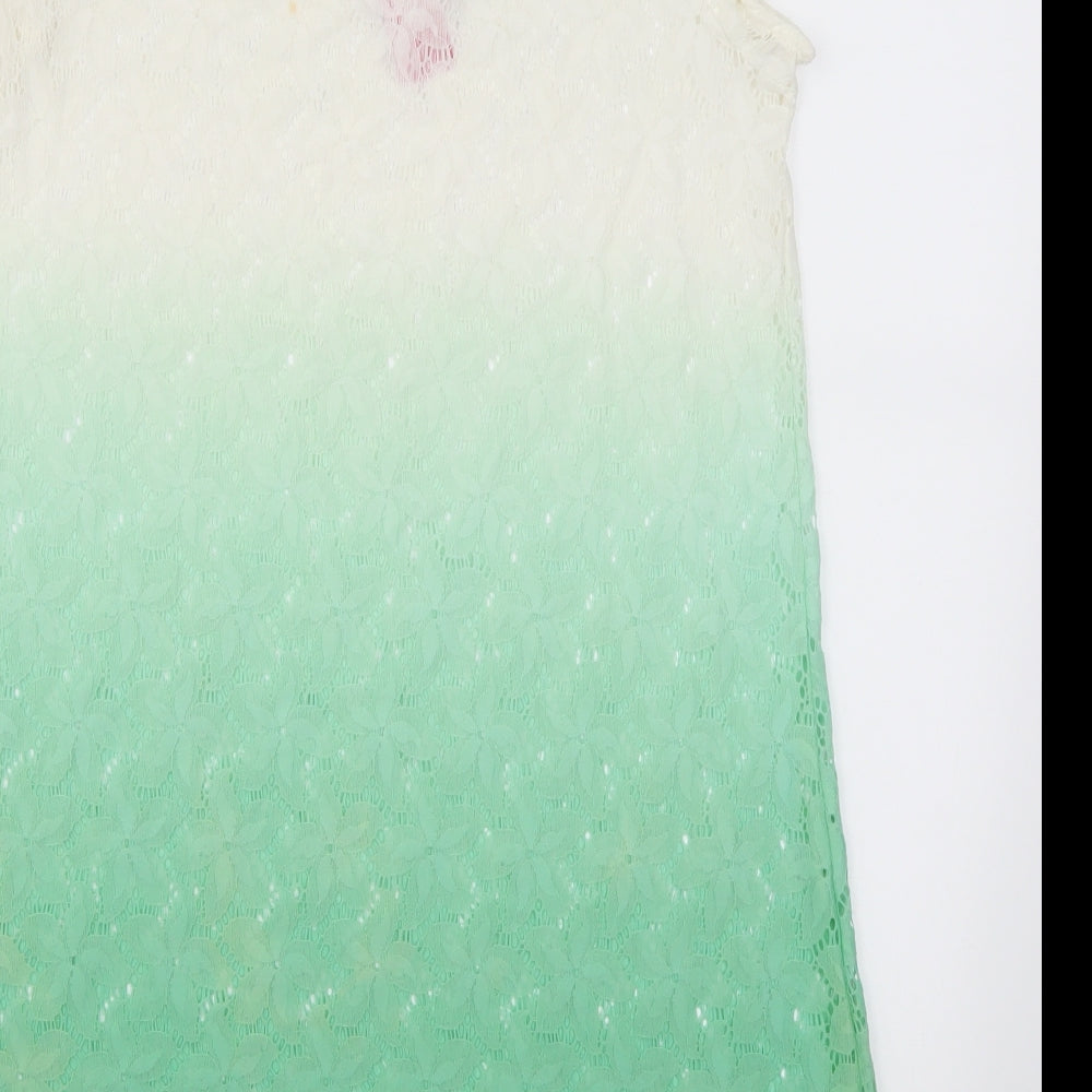 Happy Holly Womens Green Floral  Basic T-Shirt Size 8  - Green Ombre
