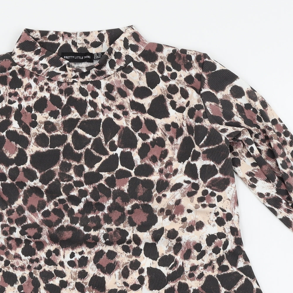 PRETTYLITTLETHING Womens Multicoloured Animal Print  Bodysuit One-Piece Size 16