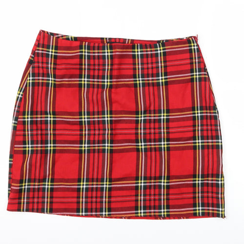 New Look Womens Red Plaid  A-Line Skirt Size 14