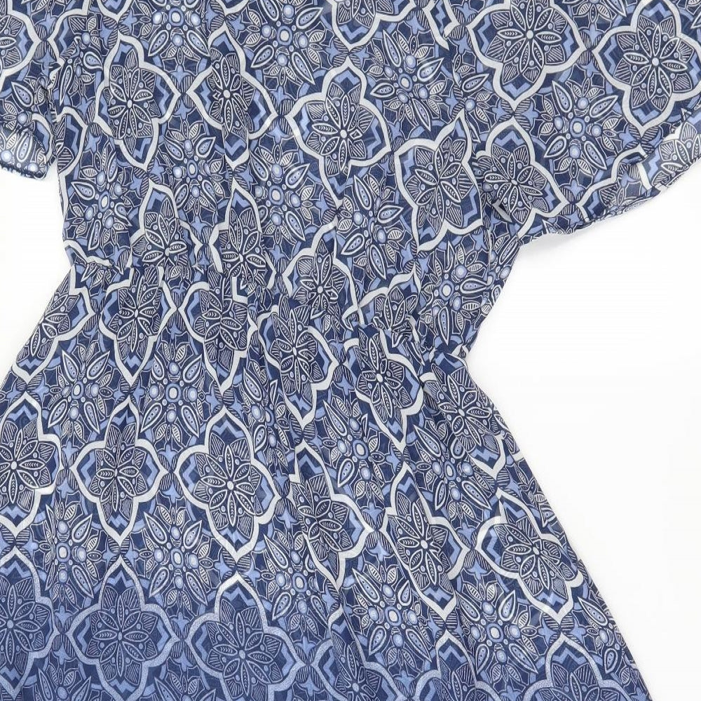 George Womens Blue Geometric  Fit & Flare  Size 8