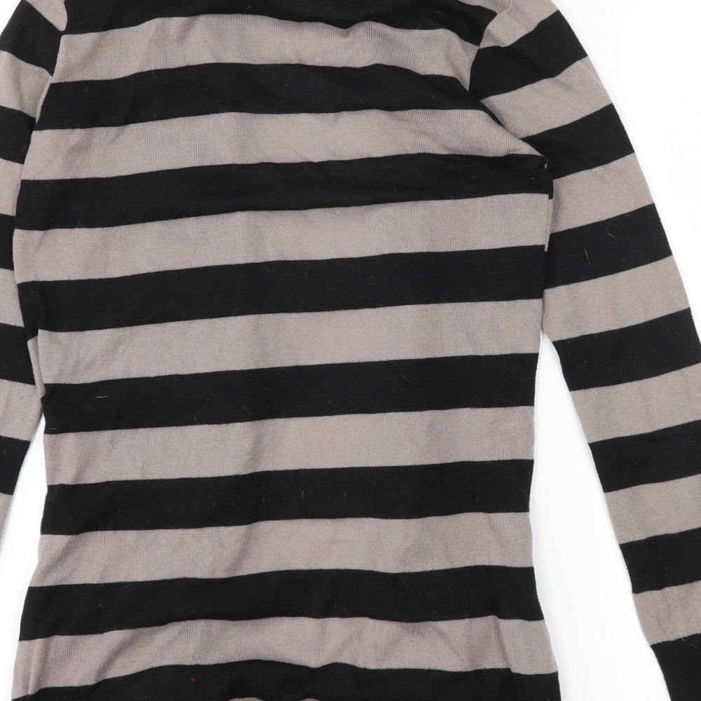 F&F Womens Brown Striped Knit Cardigan Jumper Size 10