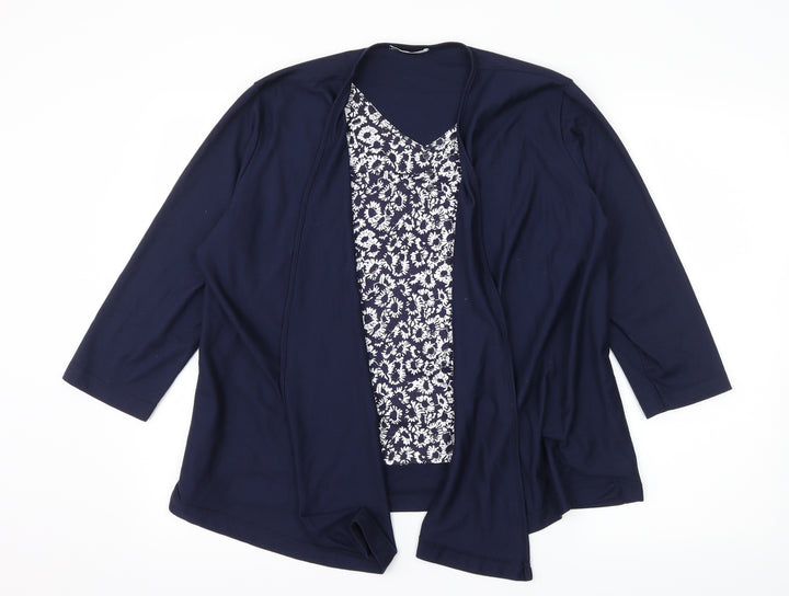 Viz-A-Viz Womens Blue Floral Jersey Basic T-Shirt Size 18