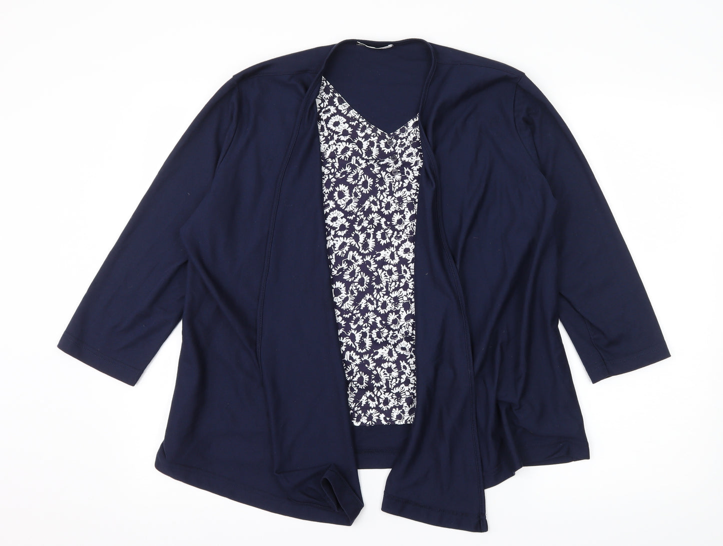 Viz-A-Viz Womens Blue Floral Jersey Basic T-Shirt Size 18