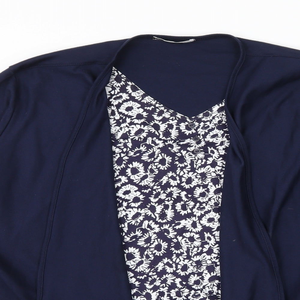 Viz-A-Viz Womens Blue Floral Jersey Basic T-Shirt Size 18