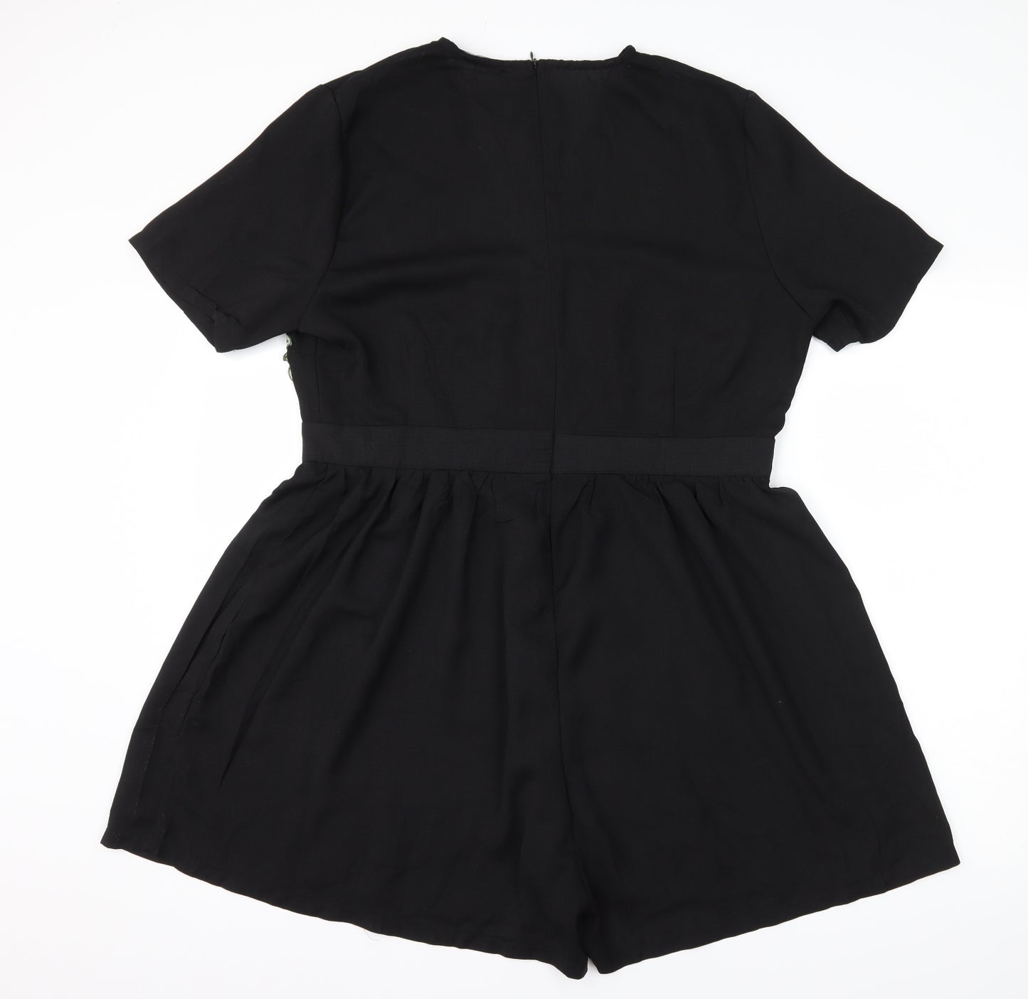 Boohoo Womens Black Floral  Playsuit One-Piece Size 16 L3 in
