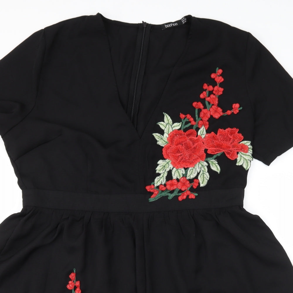 Boohoo Womens Black Floral  Playsuit One-Piece Size 16 L3 in