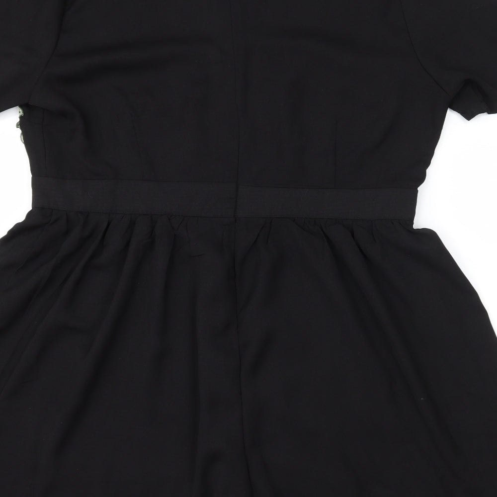 Boohoo Womens Black Floral  Playsuit One-Piece Size 16 L3 in