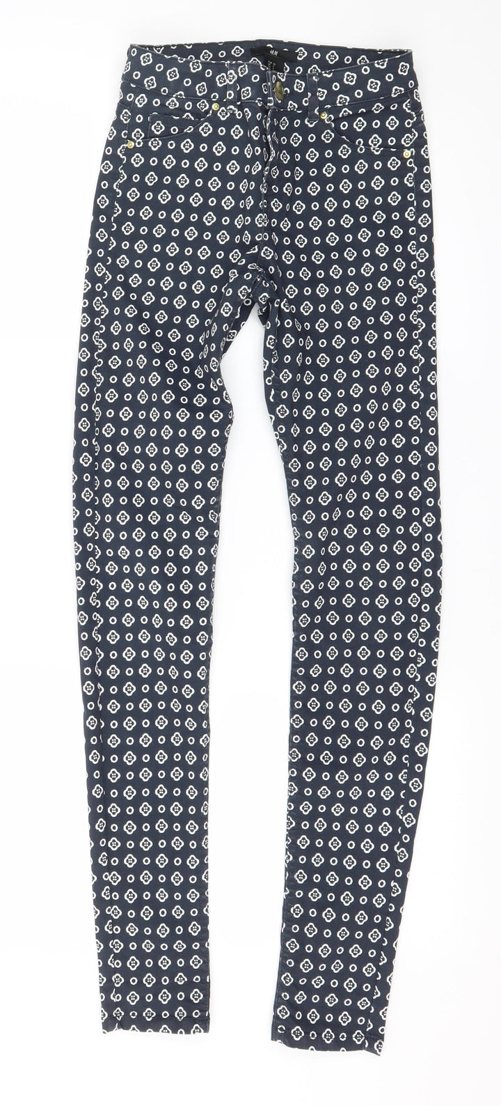 H&M Womens Blue Geometric Denim Skinny Jeans Size 4 L28 in