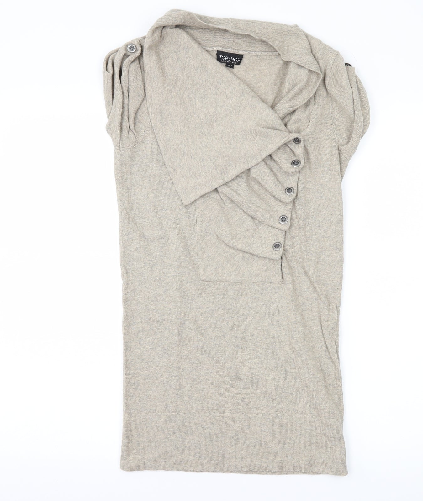 Topshop Womens Beige  Knit Pullover Jumper Size 6  - Button Detail