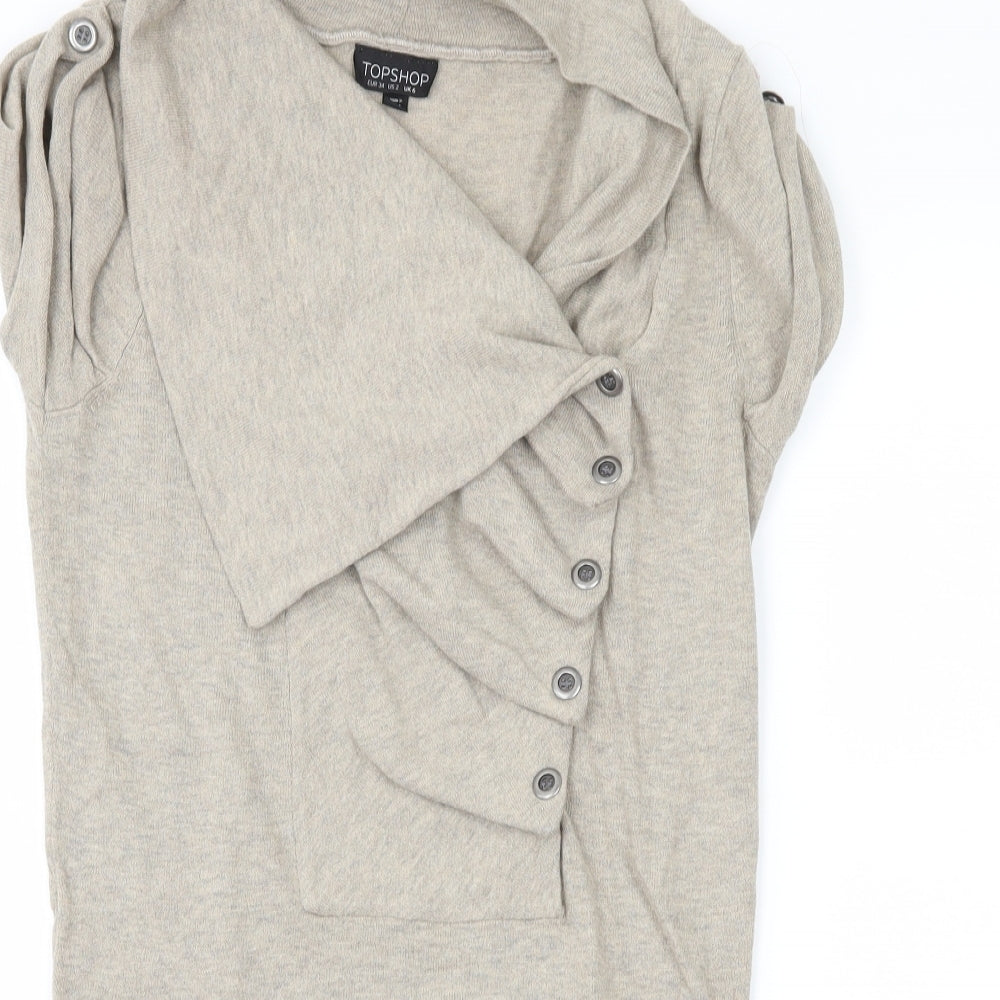 Topshop Womens Beige  Knit Pullover Jumper Size 6  - Button Detail