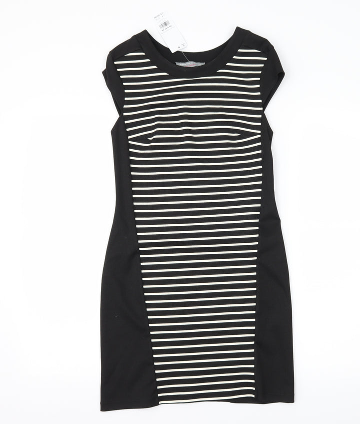 Dorothy Perkins Womens Black Striped Jersey Sheath Size 4
