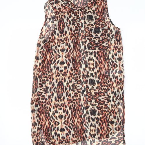 New Look Womens Brown Animal Print  Basic Blouse Size 8  - sheer