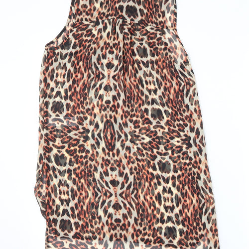 New Look Womens Brown Animal Print  Basic Blouse Size 8  - sheer