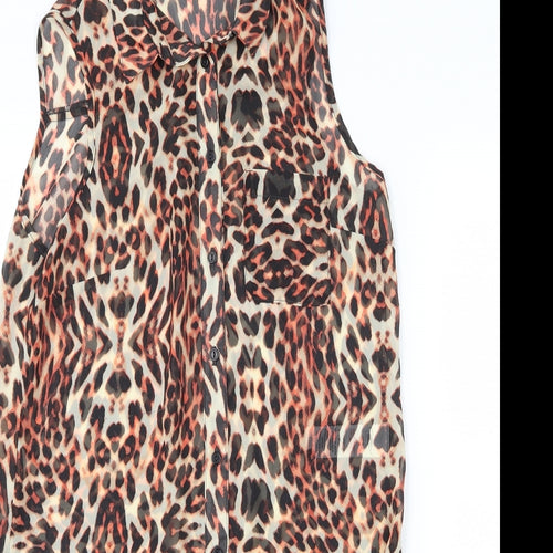 New Look Womens Brown Animal Print  Basic Blouse Size 8  - sheer