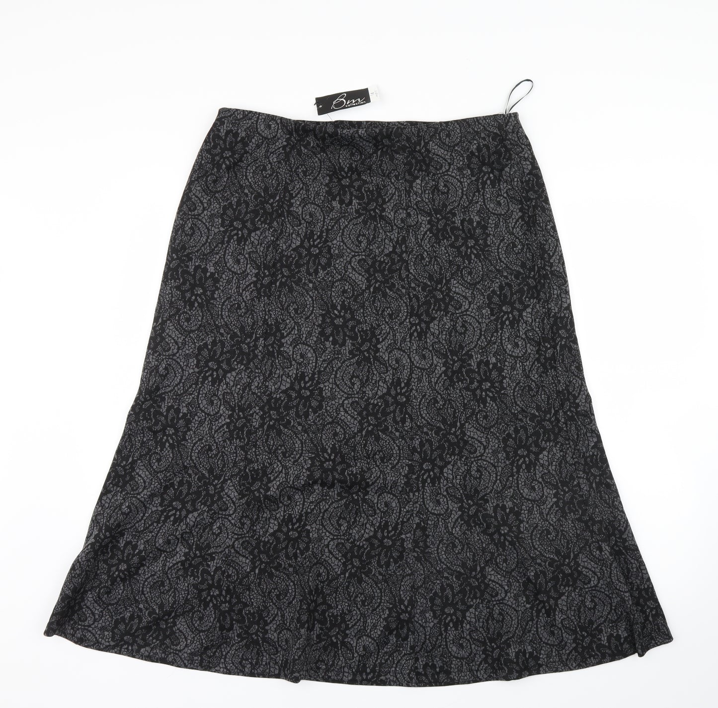 Bm collection Womens Grey Floral  A-Line Skirt Size 16