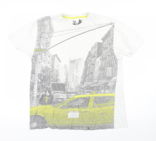 Front view of Petroleum men’s white t-shirt, size M