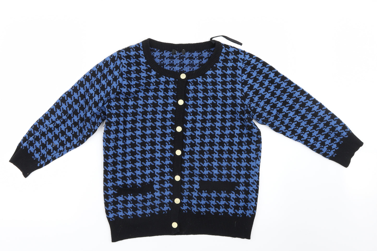 F&F Womens Blue Houndstooth Knit Cardigan Jumper Size 14