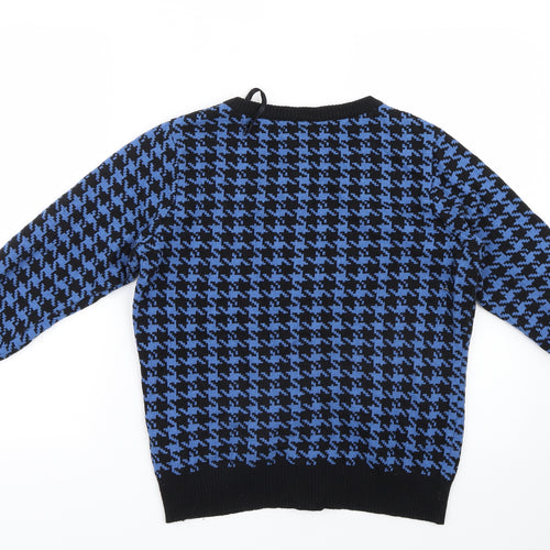 F&F Womens Blue Houndstooth Knit Cardigan Jumper Size 14