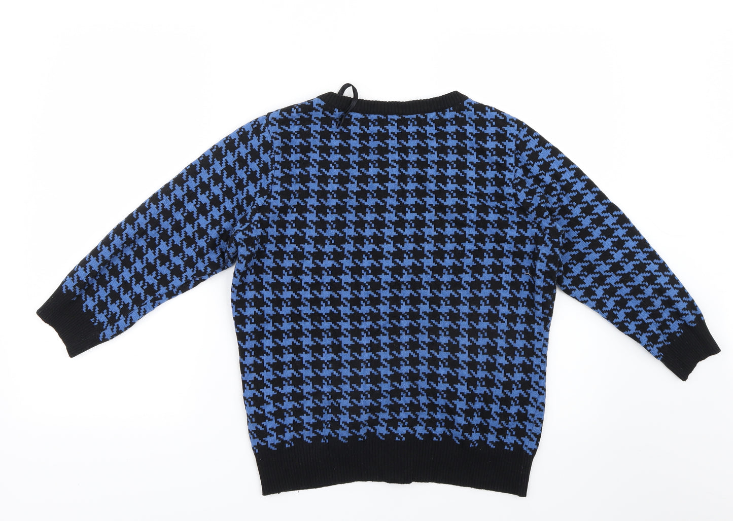 F&F Womens Blue Houndstooth Knit Cardigan Jumper Size 14