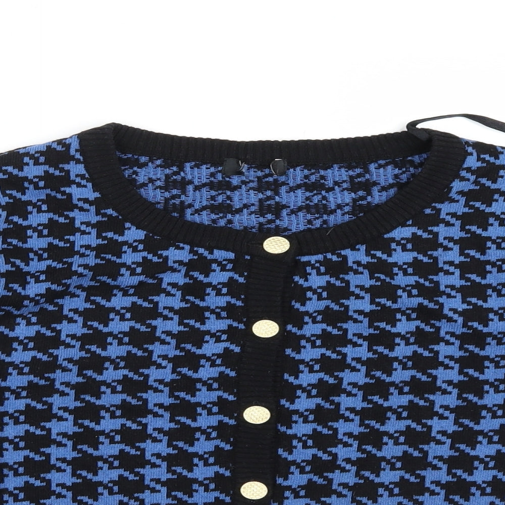 F&F Womens Blue Houndstooth Knit Cardigan Jumper Size 14
