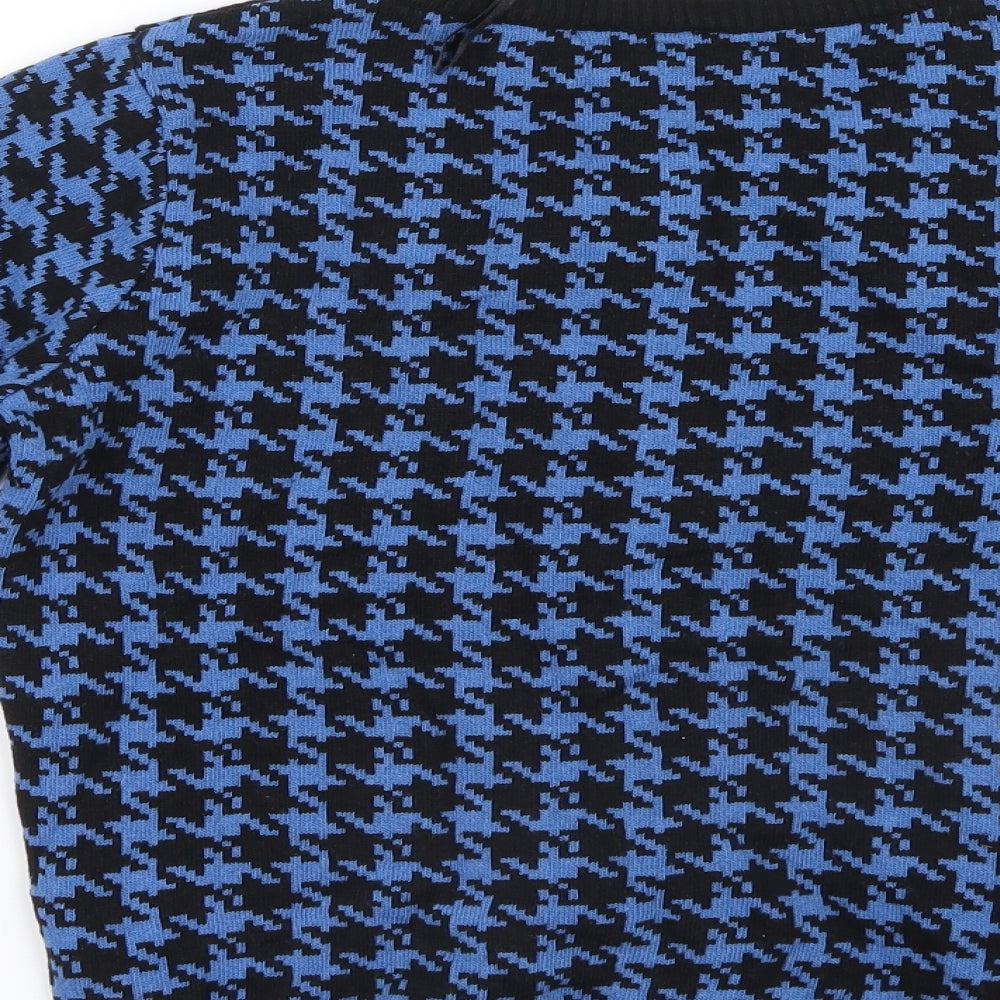 F&F Womens Blue Houndstooth Knit Cardigan Jumper Size 14