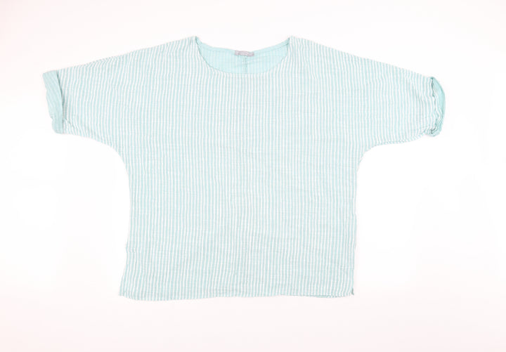 LV Clothing Womens Green Striped Basic T-Shirt Size 40