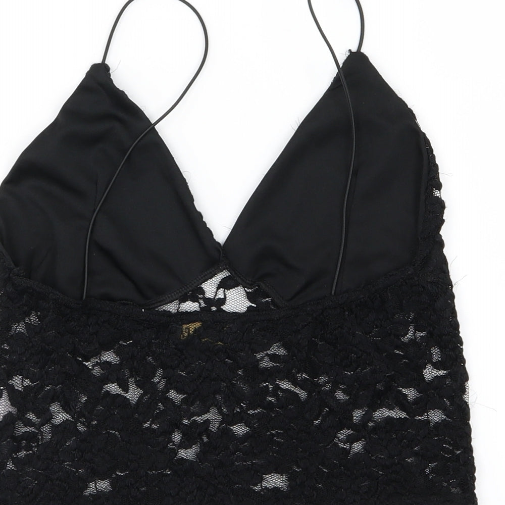 Ayanapa Womens Black Floral  Cropped Blouse Size 12