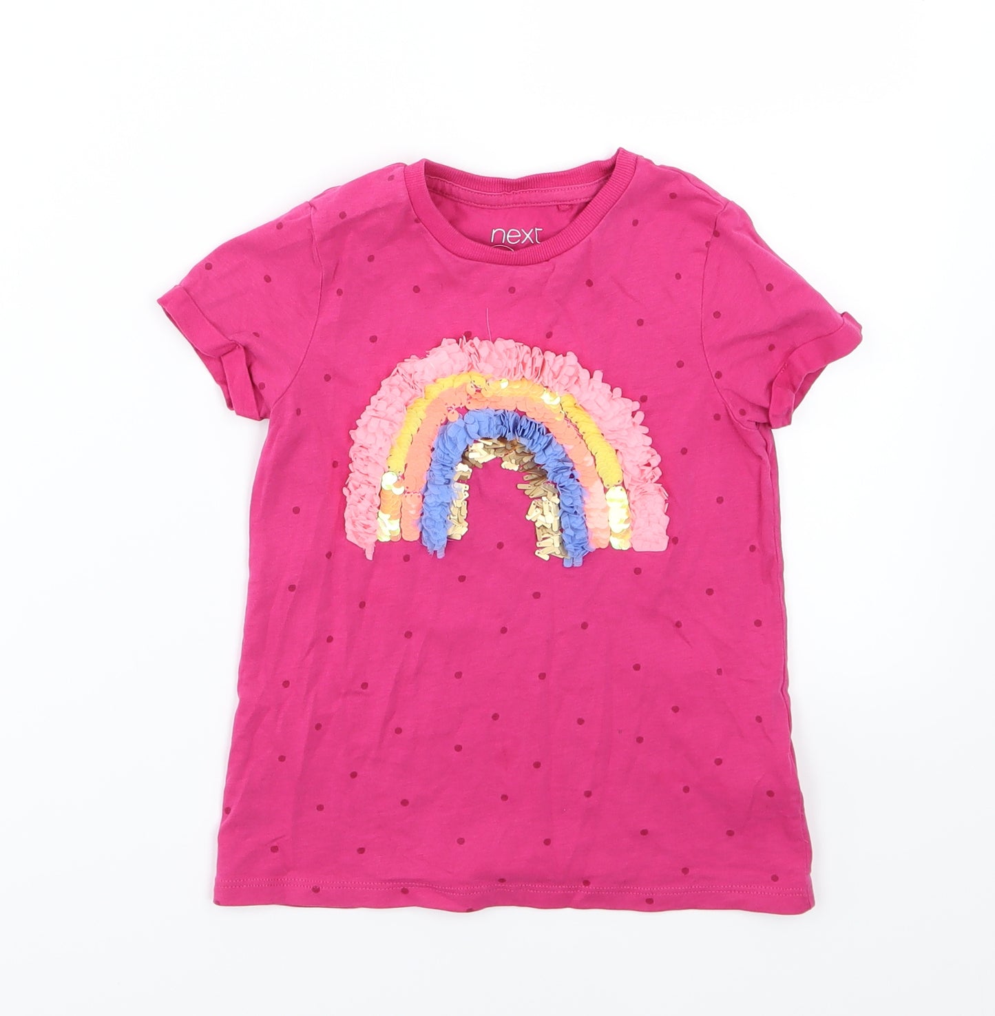 NEXT Girls Pink Polka Dot Jersey Basic T-Shirt Size 6 Years  - Rainbow