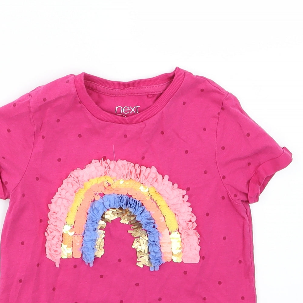 NEXT Girls Pink Polka Dot Jersey Basic T-Shirt Size 6 Years  - Rainbow