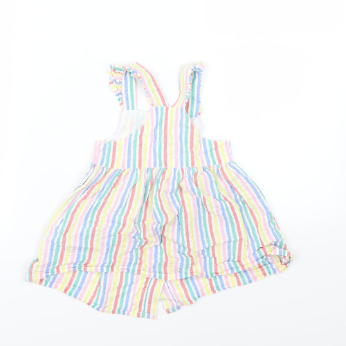 F&F Girls Multicoloured Striped Woven Pinafore/Dungaree Dress  Size 9-12 Months
