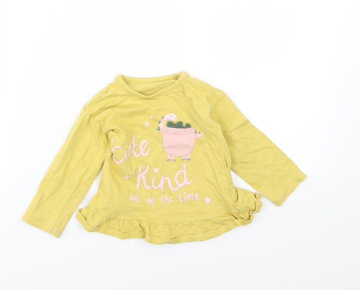 George Girls Yellow  Jersey Basic T-Shirt Size 9-12 Months  - Dinosaur