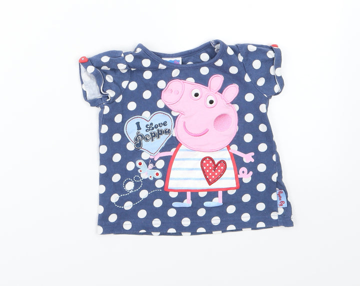 TU Girls Blue Polka Dot Jersey Basic T-Shirt Size 12-18 Months  - Peppa Pig