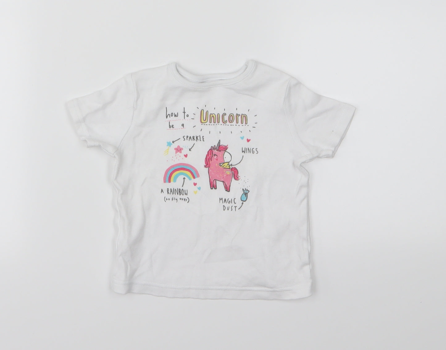 George Girls White  Jersey Basic T-Shirt Size 9-12 Months  - unicorn