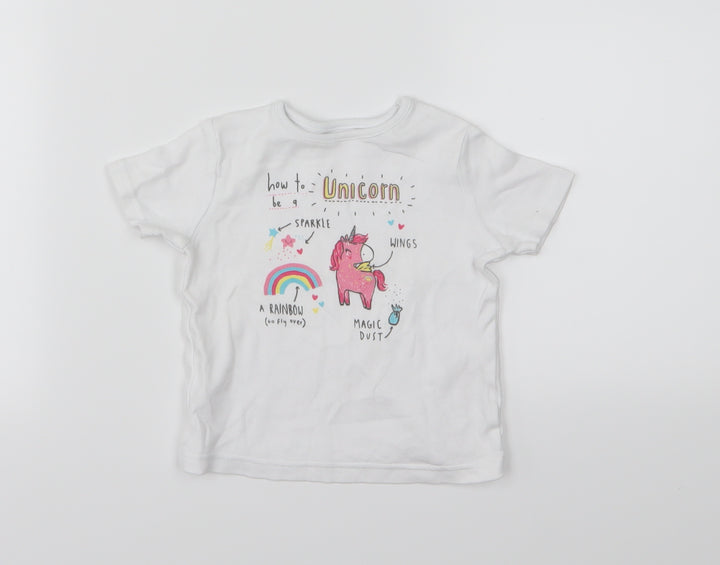George Girls White  Jersey Basic T-Shirt Size 9-12 Months  - unicorn