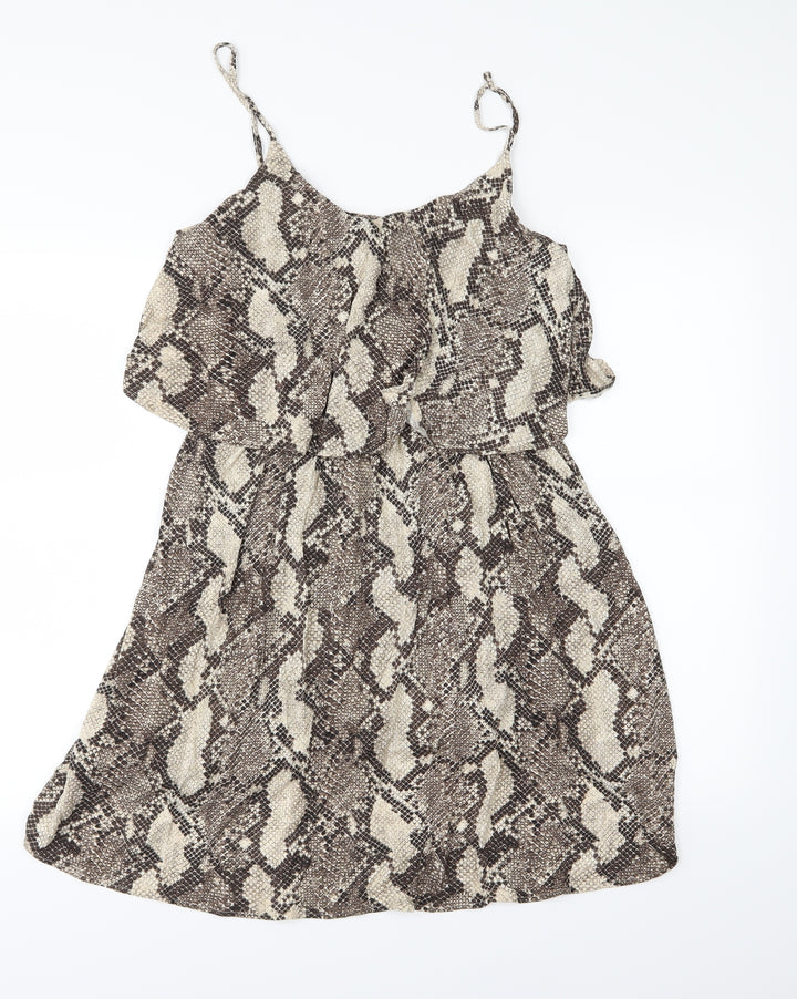 H&M Womens Brown Animal Print Jersey A-Line  Size M