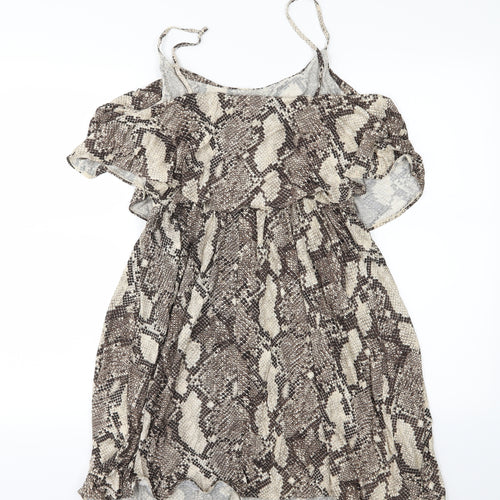 H&M Womens Brown Animal Print Jersey A-Line  Size M