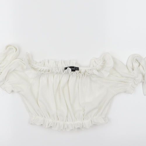 PRETTYLITTLETHING Womens White  Jersey Cropped T-Shirt Size 10