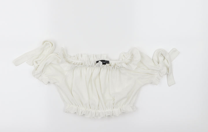 PRETTYLITTLETHING Womens White  Jersey Cropped T-Shirt Size 10