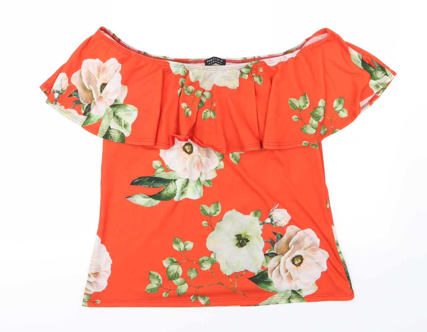 Pink Clove Womens Red Floral Jersey Basic T-Shirt Size 16