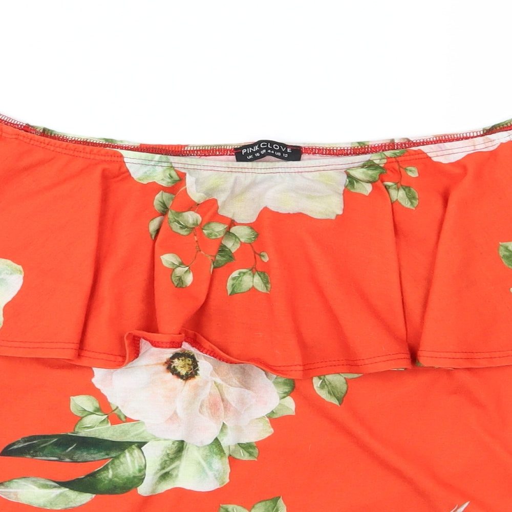 Pink Clove Womens Red Floral Jersey Basic T-Shirt Size 16