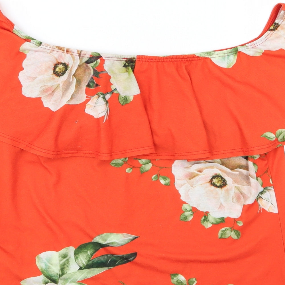 Pink Clove Womens Red Floral Jersey Basic T-Shirt Size 16