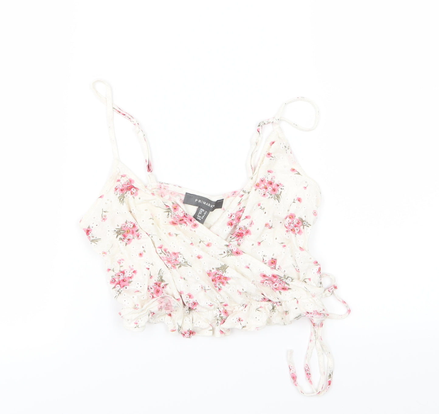 Primark Womens Ivory Floral Woven Cropped Tank Size 6