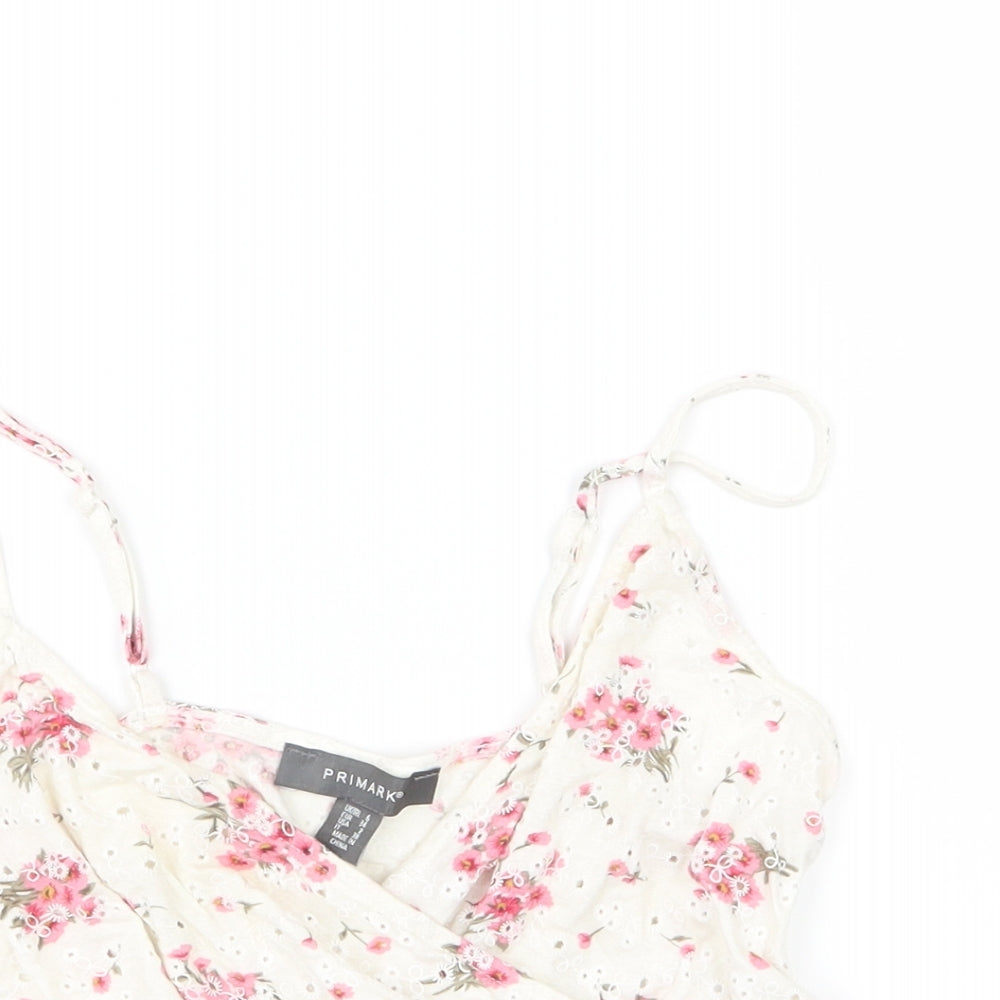 Primark Womens Ivory Floral Woven Cropped Tank Size 6